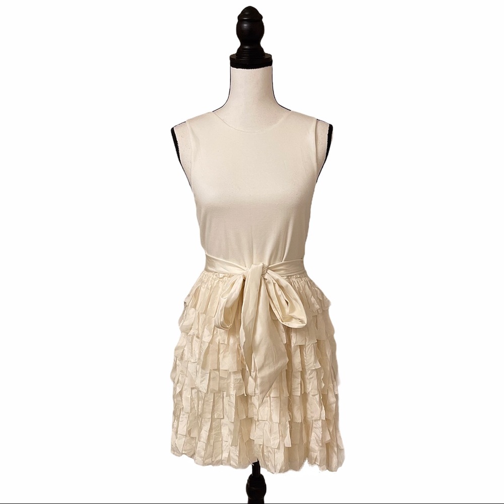 Alice + Olivia Cream Ruffled Cocktail Tank Dress
